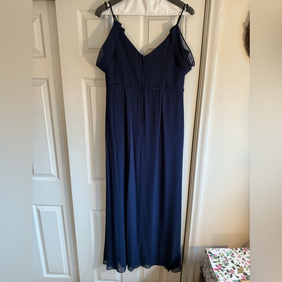 David's Bridal Cascading Off-the-Shoulder Cocktail/Wedding Dress in MARINE BLUE! - Picture 4 of 13